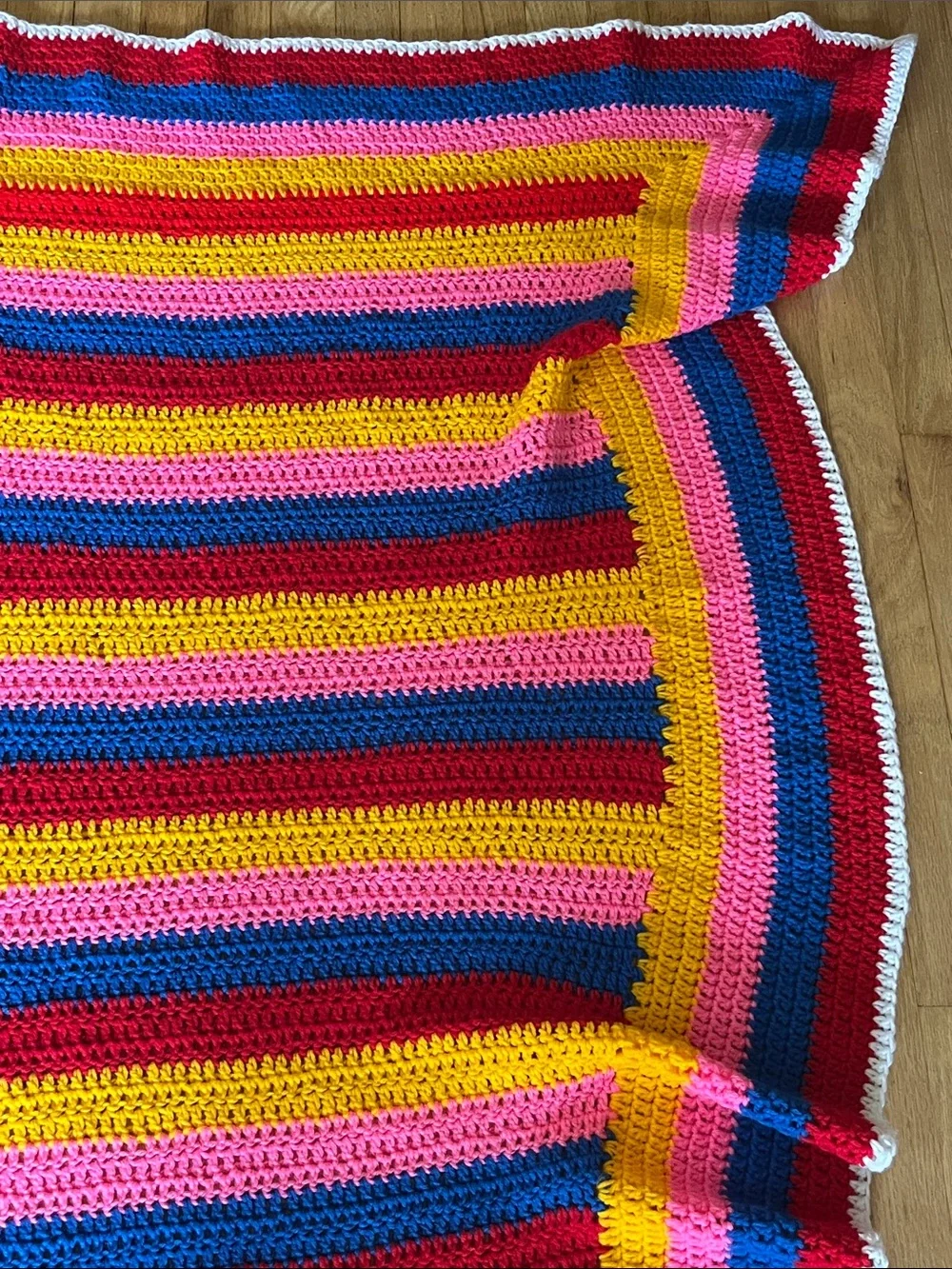 Handmade Striped Crochet Throw Blanket and 2 Pillow Set - Multicolor